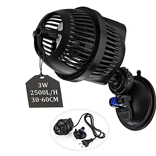 EXLECO Aquarium Strömungspumpe Wavemaker 2500L/H 3Watt Umwälzpumpe Wellenpumpe JVP-100A WAVE MAKER 360 ° Schwenkbar für Max.60cm Süß- und Salzwasseraquarien mit Saugnapf