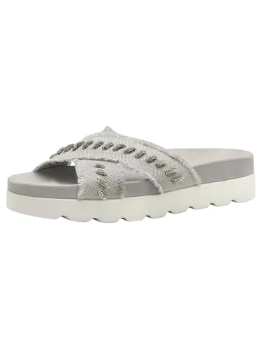 Tamaris Pantolette Damen Vegan Flach grau, EU 40 - Pantoletten für Damen, vegan und bequem mit weicher Decksohle für ein angenehmes Laufgefühl. Ideal für den Sommer mit trendigem Plateauabsatz und mühelosem An- und Ausziehen.