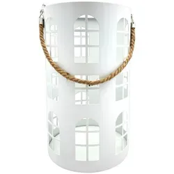 Meinposten Kerzenlaterne Laterne XXL Windlicht rund Haus schwarz weiß 40 cm Metall (1 St) weiß Ø 24 cm x 41 cm x 24 cm