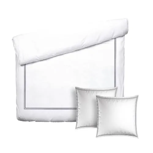 Pure Cotton 3-teiliges Doppelbett-Set – 100% Baumwollsatin, Oeko-TEX®-Zertifiziert – Dunkelblau/Weiß - 3-teiliges Bettbezug-Set für Doppelbetten, aus hochwertigem Baumwollsatin gefertigt. Hautfreundlich und pflegeleicht, sorgt für optimalen Schlafkomfort. Ideal für einladende Schlafzimmer.