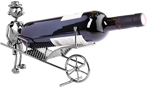 BRUBAKER Weinflaschenhalter Schubkarre - Weinregale: Origineller Flaschenständer aus Metall, ideal als Geschenk für Gartenfans – perfekt für Gartenfeiern oder Geburtstage!