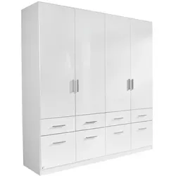 Carryhome Drehtürenschrank Weiß Hochglanz - Kleiderschrank mit 4 Türen, 8 Schubladen und verstellbaren Einlegeböden, ideal für eine individuelle Garderobenorganisation. Made in Germany und zeitloses Design für Ihr Schlafzimmer.
