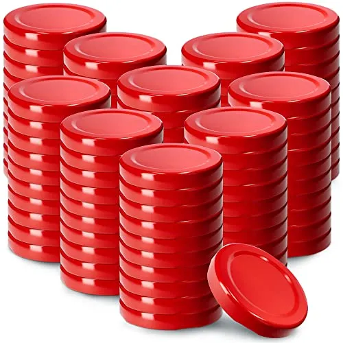 KADAX Schraubdeckel fi53 mm, Twist-Off-Deckel Set aus Metall, passend für 115ml Gläser, Ersatzdeckel mit 4 Einrastzähnen, Deckel für Flaschen und Einmachgläser (100 Stück, Rot)