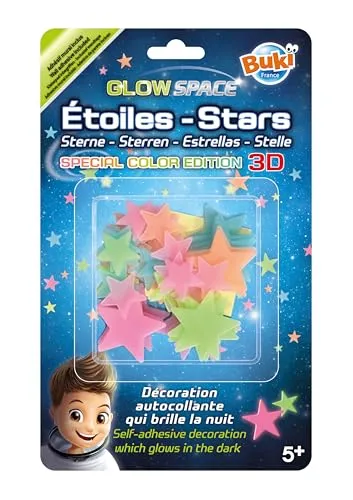 BUKI SB51 - Leuchtende Sterne für Kinderzimmer | Phosphoreszierende, mehrfarbige Wandaufkleber für Wand & Decke | Dekoration für die Nacht, Weiß, Mehrfarbig
