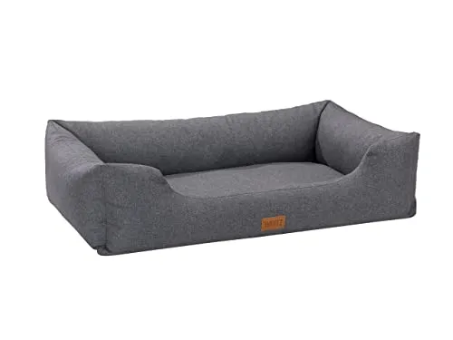 MSS e.K. Hundebett Sofa 85 x 63 cm M-L in Anthrazit Hundekorb mit abnehmbaren Velours-Bezug und weicher Polsterung waschbares Hundekissen 85 x 63 x 25 cm Hundematte Hundesofa Welpenbett Grosse Hunde