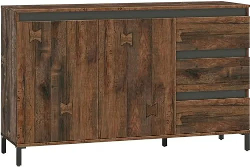 möbelando Sideboard Genio Industrial in Eiche - Kommode im Industrial-Design mit großzügigen Maßen (138x84x40 cm), kratzfester Oberfläche und eleganten anthrazitfarbenen Füßen – ideal für Wohnzimmer, Schlafzimmer oder Flur.