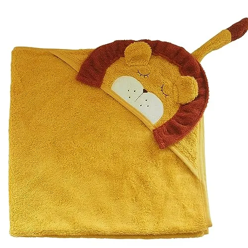 kikadu Kapuzenhandtuch Löwe - Kuscheliges Kinderhandtuch aus Bio-Baumwolle - Babybadetücher & Kapuzenhandtücher, 100% GOTS-zertifizierte Bio-Baumwolle für extra Weichheit und Komfort nach dem Baden.