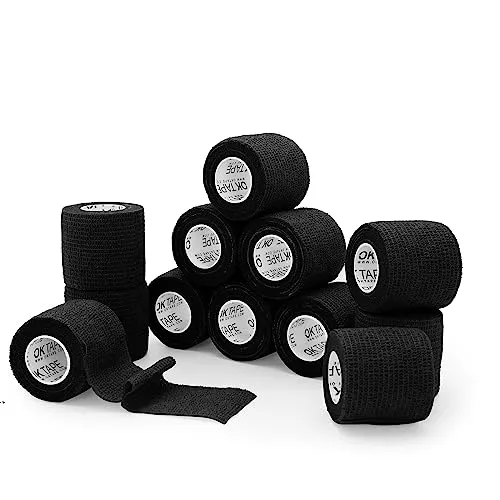 OK TAPE Selbstklebende Verband Elastische Binde Handgelenk Bandag Tierische Bandagen, 12 Rollen, 5cm x 4.5m,Schwarz