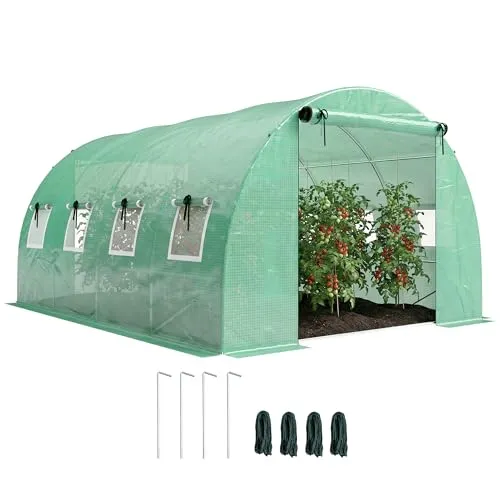 Outsunny Foliengewächshaus 4 x 3 m mit Rolltüren und Netzfenstern - Stabiles Foliengewächshaus mit verzinktem Stahlrahmen, zwei Rolltüren und acht Netzfenstern für optimale Belüftung. Ideal für die Anzucht von Pflanzen, Gemüse und Blumen. Wasserabweisend und UV-beständig für den ganzjährigen Einsatz.
