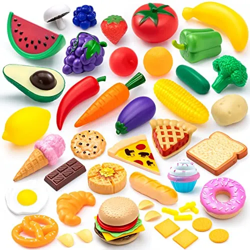 JOYIN 50 Stück Kinder Kunststoff Spielen Lebensmittel Spielzeug, gefälschte Lebensmittel, Küche Playset, Kleinkind phantasievolle Entwicklung Spielzeug, Weihnachten Geburtstag Geschenke Party Zubehör