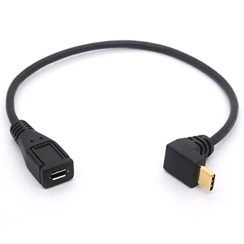 OpenII Micro-USB auf Typ-C-Kabel, 90 Grad abgewinkelter USB-C-Stecker auf Micro-B-Buchse, OTG-Adapter, Konverter für MacBook Pro, Laptop, Android-Geräte (USB C/Type C Positive)