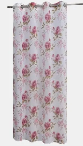 Clever-Kauf-24 Ösenschal in Leinenoptik mit Rosen BxH 140x245cm | Bedruckt | Schal Gardine | rot grün Natur | 2643 |