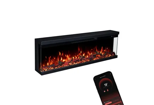 GLOW FIRE Elektrokamin Insert mit 3D Feuer und Heizung - Elektrokamin für Wandmontage oder freistehend, mit APP Steuerung und realistischem Flammeneffekt. Heizleistung von 900-1800 W, ideal für gemütliche Abende.