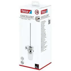 tesa EXXCELLENT Toilettenbürsten-Set - WC-Bürstengarnitur mit satiniertem Glas und verchromtem Metall, wandmontierbar ohne Bohren – ideal für Mietwohnungen und hinterlässt keine Schäden.