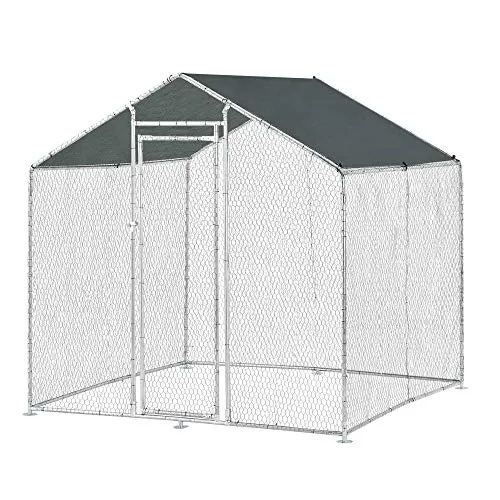 pro.tec Hühnerstall Wels - Freilaufgehege für Kleintiere 2x2x2 m - Geflügelställe & Geflügelkäfige: Sicherer Schutz für Hühner & Vögel mit robustem Drahtgeflecht und UV-beständigem Sonnendach für optimalen Wetterschutz.