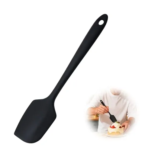 Großer Silikon Spatel 29cm, 250℃ Hitzebeständiger Antihaft Flexibler Nahtloser Teigschaber, Schwarz Backen Kochen Silikon Küchenutensilien mit Nylonkern zum Mischen Rühren Schaben