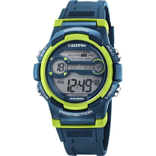Calypso K5808/3 Chrono Uhr - Digitale Kinderuhr in Blau/Grau - Digitaluhr für Kinder mit Alarm, Stoppuhr und wasserdicht bis 10 ATM, ideal für aktive Jungen und Mädchen.