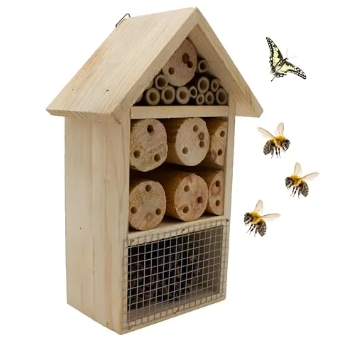 mucHome Insektenhotel, 25cm x 15cm x 9cm, Naturholz Nisthilfe für Bienen, Marienkäfer und Schmetterlinge, Bienenhotel, Bienenhaus, Insektenhaus
