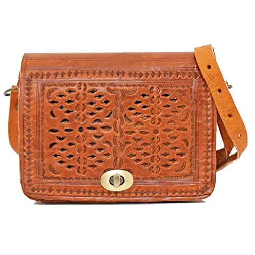 ALMADIH kleine Leder Damentasche Umhängetasche DALIA Handarbeit Ledertasche Handtasche Schultertasche Freizeittasche Abendtasche Cross Body kompakte Tasche Naturleder braun Vintage (DALIA camel)