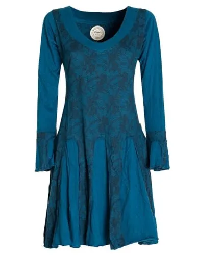 Vishes - Alternative Bekleidung - Damen Langarm Longshirt-Kleid Sweatkleid Shirt-Kleid Tunika-Kleid türkis 42-44