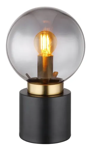 Elegante Tischlampe Schwarz mit Rauchglas - Tischleuchte im modernen Design aus messing und rauchfarbenem Glas, ideal für Wohnzimmer oder Schlafzimmer. Bequemer Wippschalter und flexible Platzierung dank 1500mm Kabel.