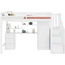 Okwish Etagenbett Weiß aus Holz, 90x200 cm für Kinderzimmer