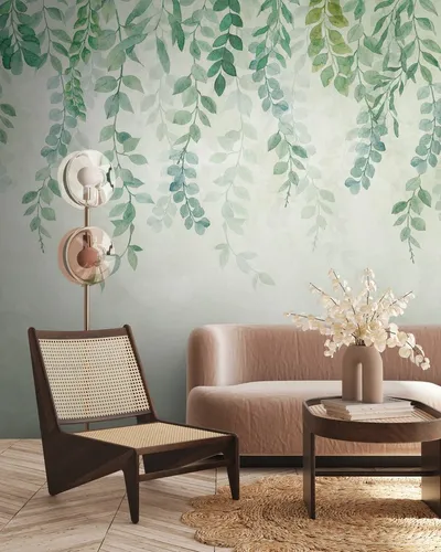 living walls Fototapete THE WALL III Eukalyptus - Vliestapete mit elegantem Eukalyptus-Motiv für Schlafzimmer, Küche und Wohnzimmer. Formstabil, lichtbeständig und einfach zu verarbeiten – ideal für kreative Raumgestaltungen.