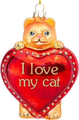 SIKORA Christbaumschmuck Love-my-Cat besondere Weihnachtskugel Glas Anhänger – BS580, Christbaumschmuck Deko - traditionell, witzig & außergewöhnlich