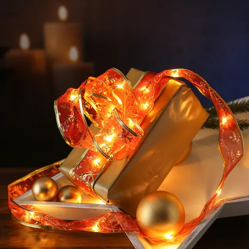 LED Seidenband Lichterkette in rot von Marelida