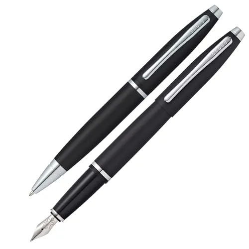 Cross Schreibset Calais Mattschwarz: Kugelschreiber & Füller in Geschenkbox - Elegantes Füller- und Kugelschreiber-Set in Mattschwarz mit handgefertigter Edelstahlfeder, perfekt für Büro und Geschenkideen. Dokumentenechte Tinte für ein einzigartiges Schreibgefühl.