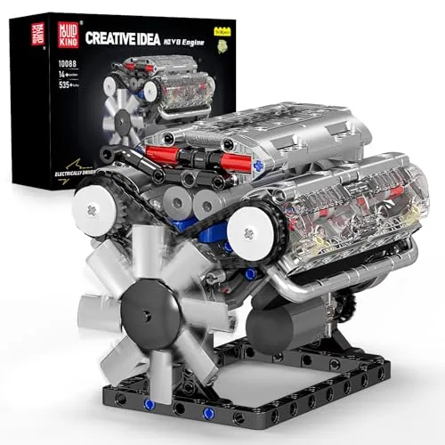 Mould King 10088 Technik V8 Motor Bausteine Spielzeug, 535 Stück Engine Klemmbausteine Bausatz Geschenk für Erwachsene