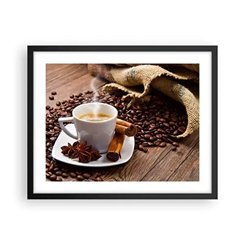 Poster Schwarzrahmen Deko 50x40cm Kaffee schwarz Frühstück Schokolade Wandposter Wanddeko Bild Wand Kunstdruck Wandbilder Dekoration Wohnzimmer Schlafzimmer Küche Modern Wall Art P2BAA50x40-2152
