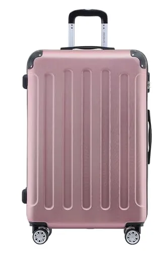 BEIBYE- Hartschalenkoffer Koffer Trolley Rollkoffer Reisekoffer Zahlenschloß 4 Zwilings-Rollen (Princess-pink, Middle-66cm)