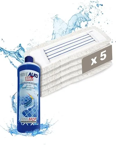 Prieser 5X Profi Wischbezug 40cm inkl. Reiniger – aus robuster Baumwolle und Mikrofaser – Fusselfreier Wischmopp Bezug für sehr Gute Schmutzaufnahme – langlebiger Bodenwischer Bezug