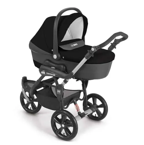 Cam il Mondo del Bambino Kombi-Kinderwagen, Schwarz - 3-in-1 Kombikinderwagen für Neugeborene und Kleinkinder, bietet Komfort, Sicherheit und Funktionalität. Kompaktes Falt-System und höhenverstellbarer Schiebegriff – ideal für junge Familien.