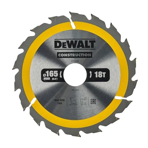 Dewalt Construction Bau-Kreissägeblatt für Handkreissägen DT1936 (165/30, 18WZ, 20°, mit Reduzierringe, für schnelle Schnitte auf Handkreissägen, extrem robust & nagelfest)