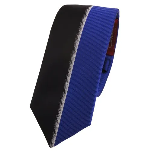 Schmale Designer Krawatte blau schwarz silber gestreift - Schlips Tie