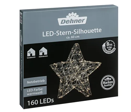 Dehner LED-Lichterkette LED-Stern Silhouette mit 160 LEDs - Lichterketten für Indoor/Outdoor, witterungsgeschützt mit praktischer Timerfunktion für entspannte Abende und gemütliche Atmosphäre.