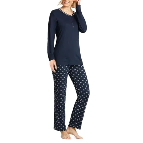 Hajo Schlafanzug 40018 - Atmungsaktiv und Hautsympathisch in Blau - Nachtwäsche aus 50% Baumwolle und 50% Modal, pflegeleicht und ideal für angenehme Nächte. Genießen Sie den Rundhalsausschnitt und die normale Passform für maximalen Komfort.