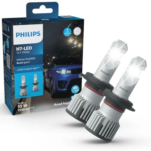 Philips Auto-Lampe Ultinon Pro6000 HL Boost 11972U60B2X2, H7, LED, 12V / 15W, Scheinwerferlampe, 2 Stück