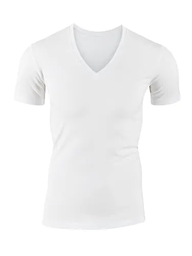 Calida Evolution V-Shirt 14317 Weiß 001 - Herren T-Shirt mit V-Ausschnitt - Herrenunterhemden - Elegantes V-Shirt aus 94% Baumwolle und 6% Elasthan für höchsten Tragekomfort und eine schmeichelhafte Passform. Ideal als Basic oder Unterhemd!
