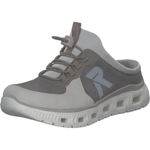 Rieker Damen M6069 Clogs, Grau, 38 EU - Clogs für Damen mit Komfortweite und Memosoft Einlegesohle für optimalen Tragekomfort und Luftkammer in der Laufsohle.