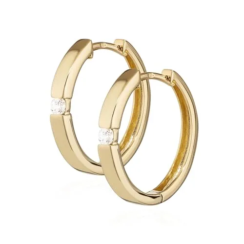 NKlaus Klappcreolen - Elegante Goldohrringe mit Zirkonia - Ohrringe für Damen aus 333 Gelbgold, leicht und komfortabel, ideal für den täglichen Gebrauch. Zeitloses Design mit Klappverschluss für einfachen Tragekomfort und sicheren Halt.