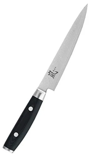 Yaxell Allzweckmesser RAN 69 – 15 cm Damaststahl - Kochmesser mit 15 cm Klinge aus hochwertigem Damaststahl, ergonomischem Leinen Micarta-Griff für sicheren Halt und optimaler Balance, ideal für präzise Küchenschnitte.