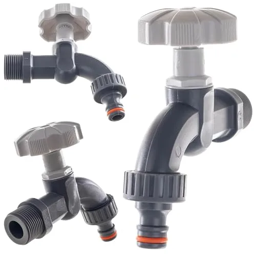 KADAX Auslaufhahn 3/4 Zoll, Wasserhahn aus Kunststoff für den Garten, Gartenhahn mit ergonomischem Griff und Schlauchanschluss für den Außenbereich (Grau)