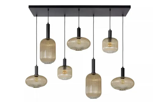 Licht-Erlebnisse Pendelleuchte ZEMOR, ohne Leuchtmittel, Metall Rauchglas E27 H: max. 160 cm Schwarz Bernstein länglich Modern