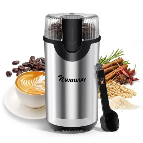 Elektrische Kaffeemühle 300W 80g für Kaffeebohnen und Gewürze | Kaffeemühle 304 Stahlklingen Kaffeebohnen Klingen One-Touch Bedienung Sicherheitsdeckel geeignet für Nüsse Körner Samen