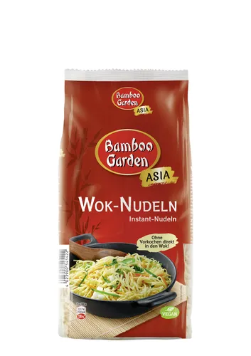 Bamboo Garden Wok Nudeln - Instant Eier-Nudeln, 250 g - Internationale Nudeln, schnell einsetzbar ohne Vorkochen, perfekt für asiatische Wok Gerichte und vegetarische Rezepte.