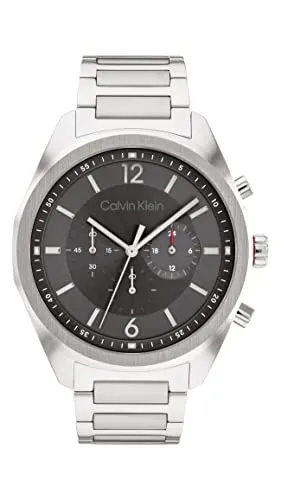Calvin Klein CK Force Chronograph Quarz Uhr für Herren - Edelstahl-Armbanduhr mit 45 mm Gehäuse, grauem Zifferblatt und 5 bar Wasserabweisung – ideal für stilvolle Männer, die Funktionalität und Design schätzen.