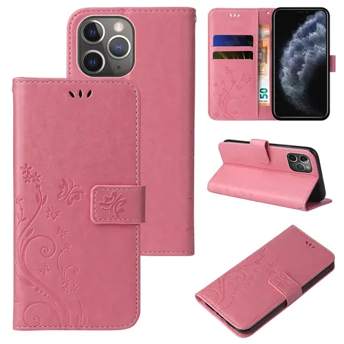 Handy Tasche für Apple iPhone 11 Pro Max Handyhülle Blumen Buch Klapp Cover Rosa